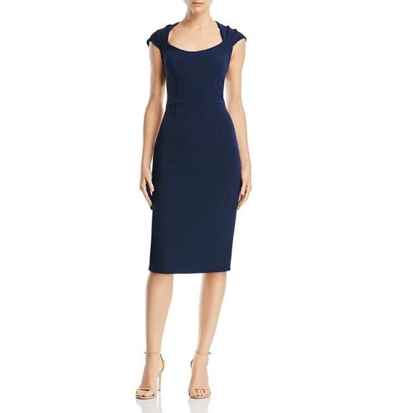 New! BETSY & ADAM Women's Pleated Shoulder Structured Sheath Dress Blue Size 6 - Picture 1 of 4